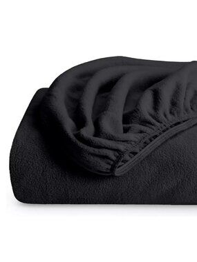 Bare Home Queen Fitted Sheet Polar Fleece Solid Black Full Elastic Hem Up to 15"